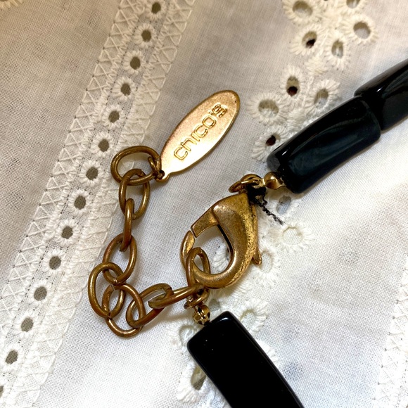 Chico’s Chunky Black, Red and Gold Beaded Long Necklace w/Matching Earrings - Picture 7 of 10